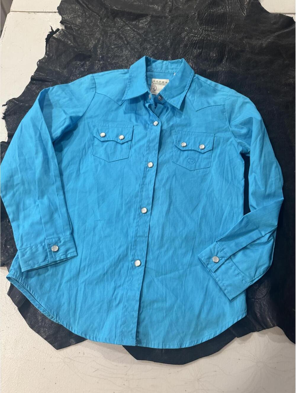 Roper Girls' Solid Turquoise Denim Shirt, Size 6X